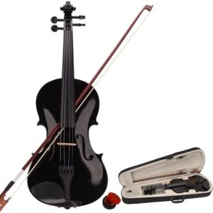 4/4 Beginner Violin for Adults,Complete Full Size Violin Kit with Portable Case,Bow, Rosin All Accessories Included (4/4 Black)