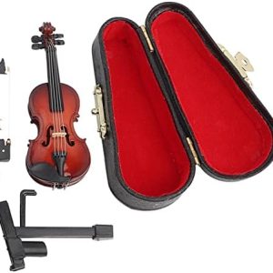 Mini Violin Model, Miniature Violin Model with Stand Case Dollhouse Accessories Mini Musical Instrument Decor Gift