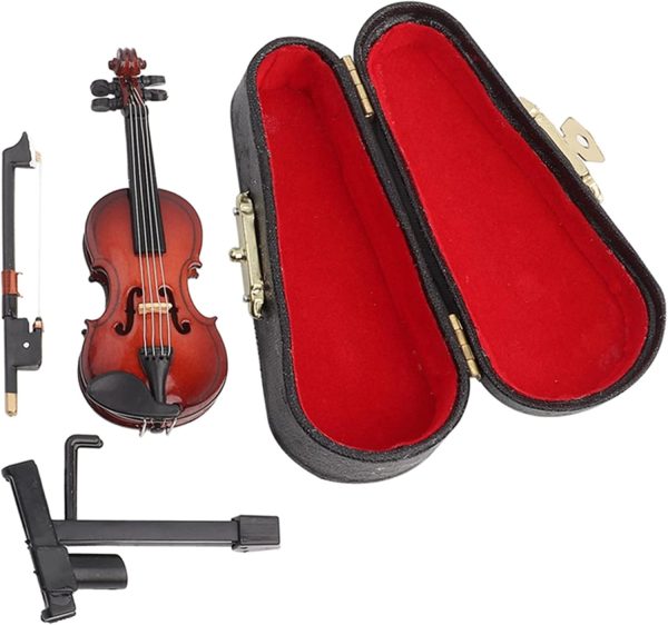 Mini Violin Model, Miniature Violin Model with Stand Case Dollhouse Accessories Mini Musical Instrument Decor Gift - Image 9